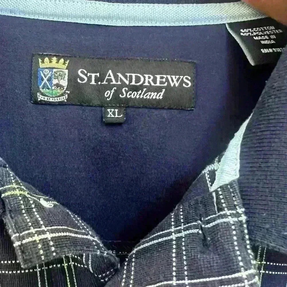 St. Andrews of Scotland Blue and White Checkered Golf Polo Shirt - Picture 3 of 5